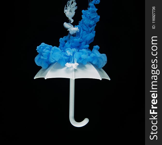 Photo Of White Umbrella With Blue Smoke Illustration