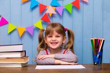 Portrait Of Lovely Girl In Classroom Stock Image