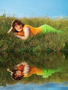 Girl On Grass Royalty Free Stock Photography Girl On Grass Royalty Free Stock Photography