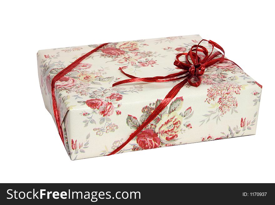 Gift with ribbons over white. Gift with ribbons over white