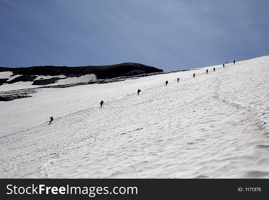 Mountain Climbers Coming Down Mt Rainier