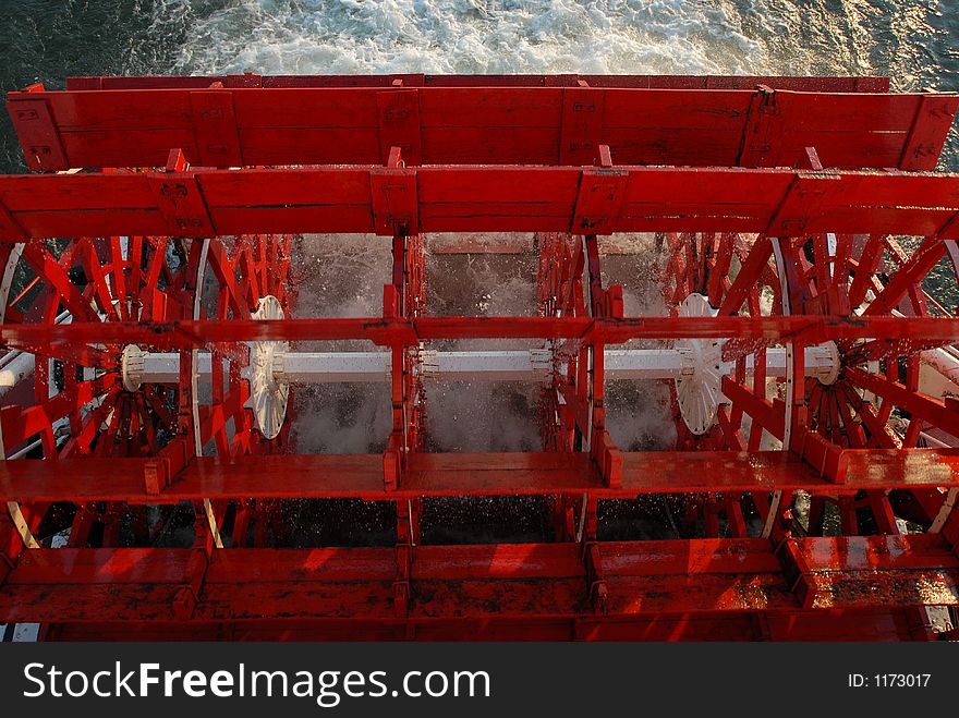 A river boat paddle wheel