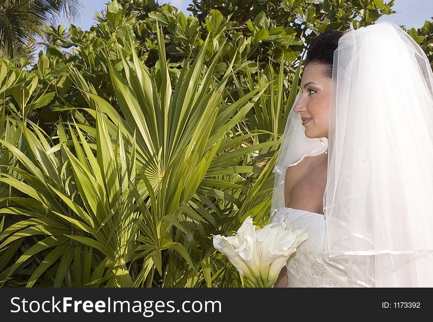 Caribbean Beach Wedding - Bride With Bouquet
