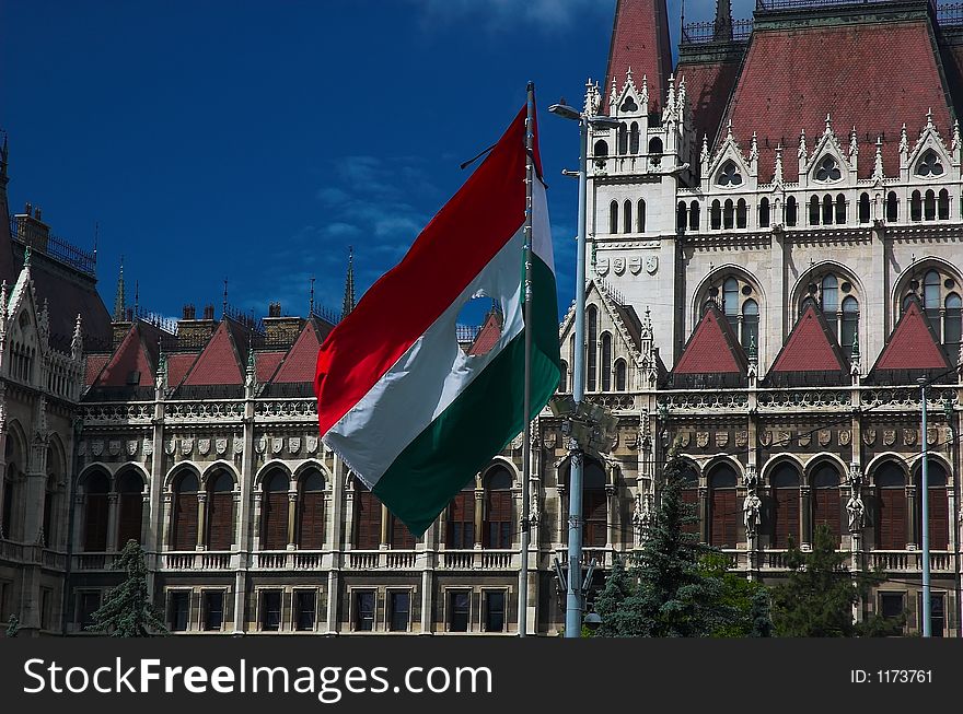 Flag memorial in front of Hungarian Parliament in Budapest symbolizing independence from soviet communism. Flag memorial in front of Hungarian Parliament in Budapest symbolizing independence from soviet communism.