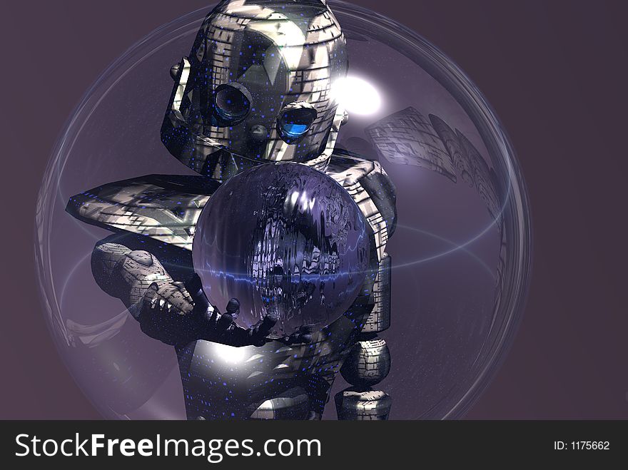 Robot holding a orb of energy