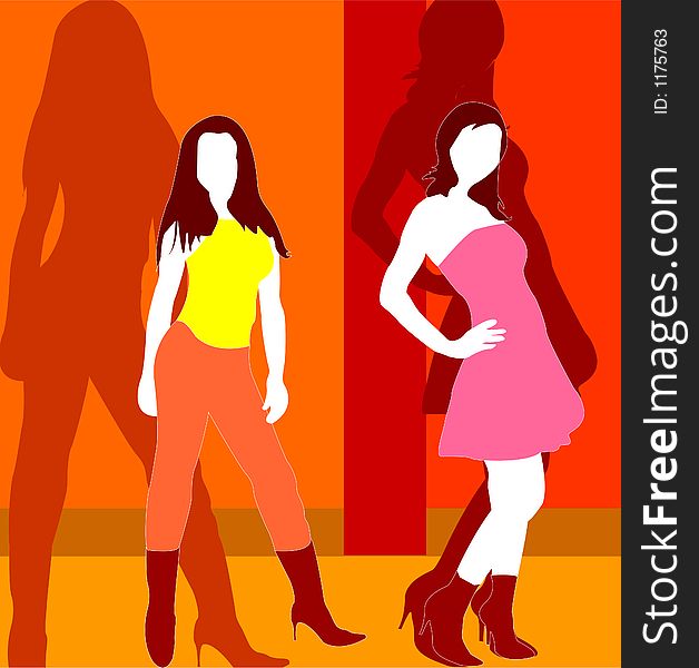 Contemporary illustration of models posing with shadows. Contemporary illustration of models posing with shadows