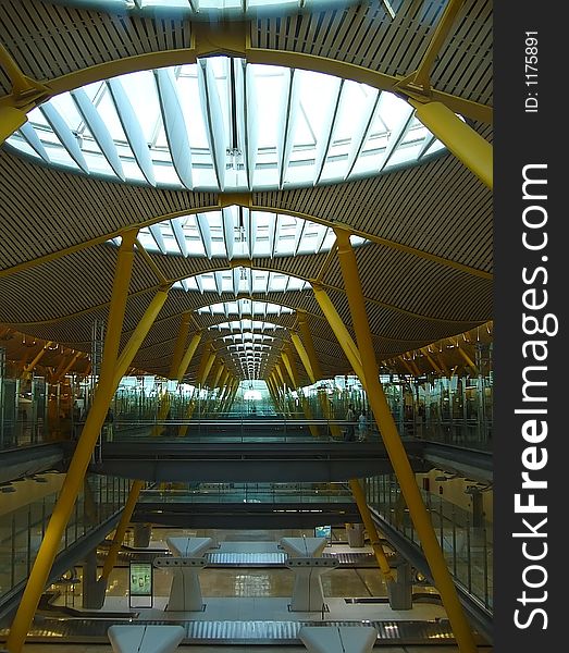 Indoor modern airport architecture detail. Indoor modern airport architecture detail