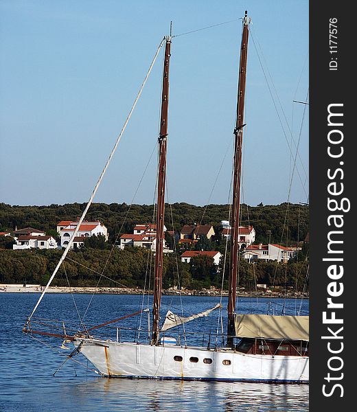 Catamaran in the port, Adriatic Sea. Catamaran in the port, Adriatic Sea