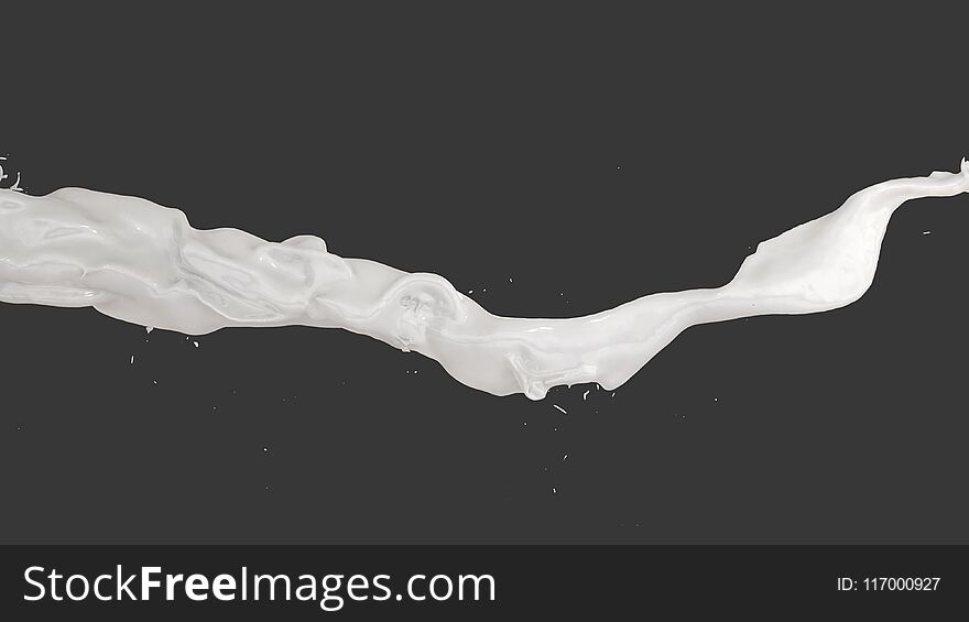 Computer generated 3D illustration of a milk flow on grey background