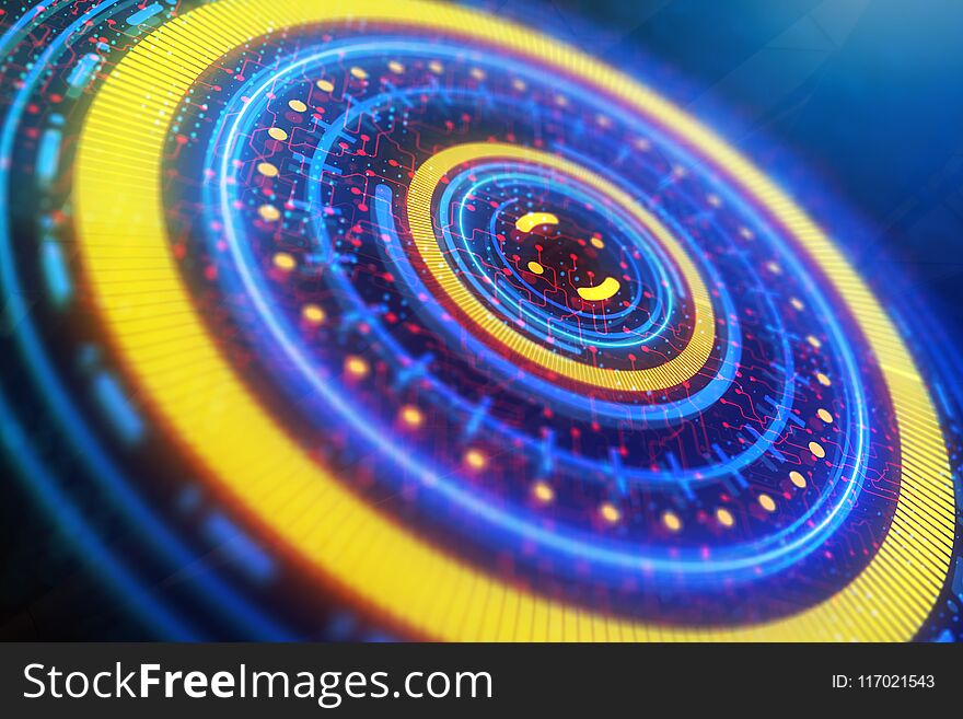 Abstract glowing colorful digital business interface background. Future, innovation and hologram concept. 3D Rendering