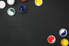 Colorful Paints School Supplies Black Chalkboard Copy Space Royalty Free Stock Photography Colorful Paints School Supplies Black Chalkboard Copy Space Royalty Free Stock Photography