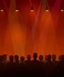 People Sitting At The Stage. Illustration Of Silhouettes Of Audience Sitting At The Stage. Stock Photography