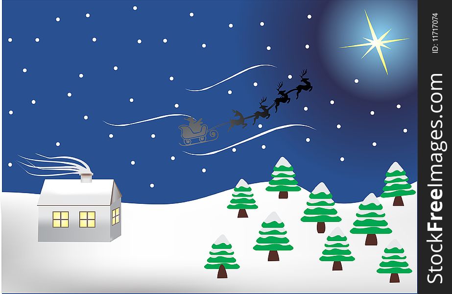 Winter night whith Santa Claus illustration. Winter night whith Santa Claus illustration.