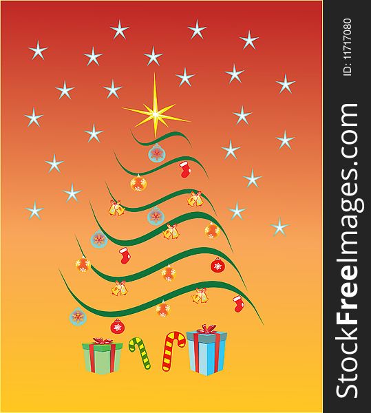 Colorful Christmass tree in red background
