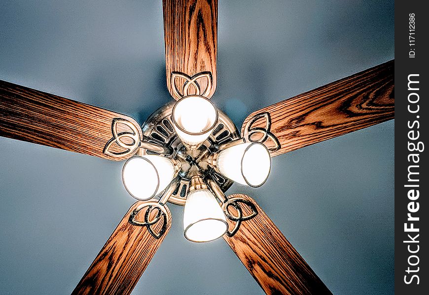 Lit Brown and Gray Lighted Ceiling Fan