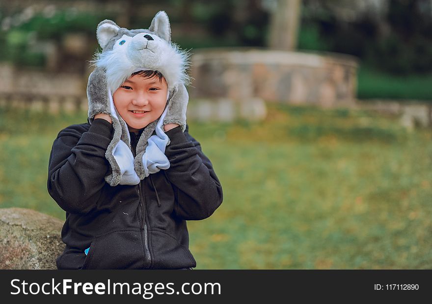 Toddler&#x27;s Wearing Wolf Headgear