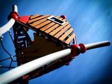 Abstract Treehouse In Playground With Blue Sky Above Stock Photos