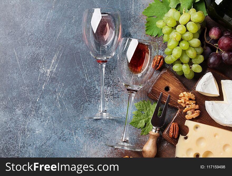 Wine, grape and cheese