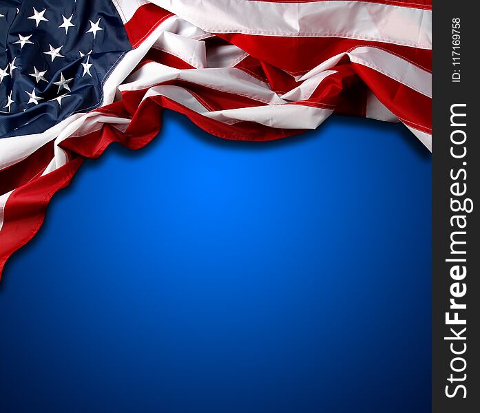 American flag on blue