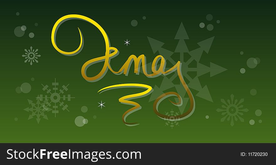 Xmas banner: Golden lettering on abstract green snowflake background. Xmas banner: Golden lettering on abstract green snowflake background