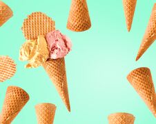 Ice Cream And Waffle Cone On Fresh Green Royalty Free Stock Images