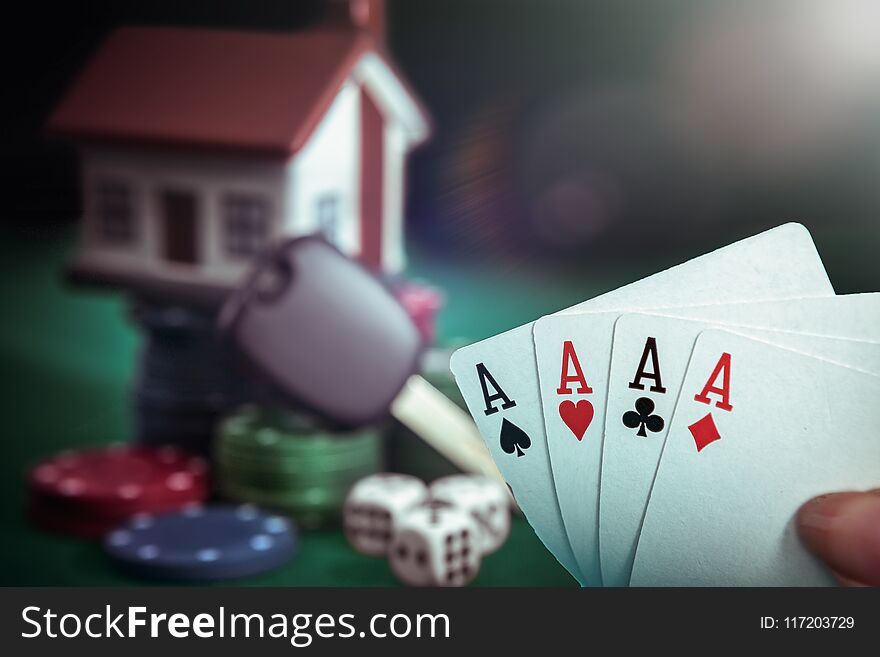 Four aces cards in poker player hand