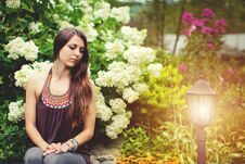 Close-up Outdoor Portrait Of Beautiful Pretty Woman In Summer Garden. Royalty Free Stock Images