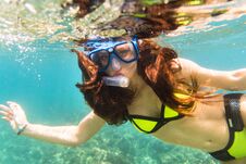 Girl In Bikini Snorkelling In Tropical Sea Royalty Free Stock Image