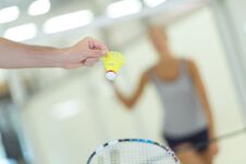 Indoor Badminton Courts With Players Stock Image
