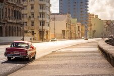 Classic Car On Malecon In Havana, Cuba Royalty Free Stock Photography