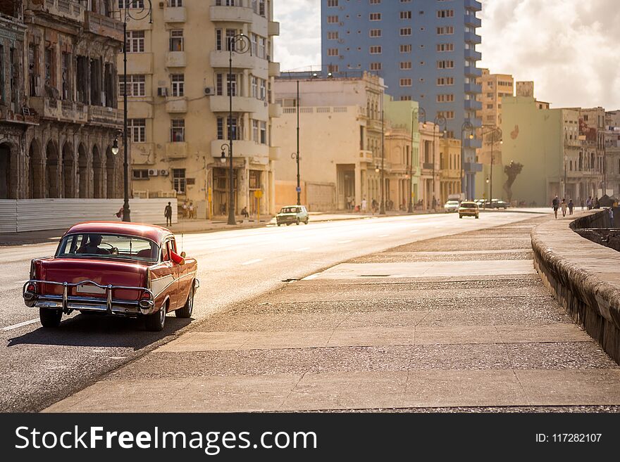 Classic car on the Malecon in Havana, Cuba