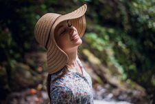 Portrait Of Young Attractive Female Smiling In A Jungle Forest, Summer Vacation. Young Woman Enjoying Fresh Air In The Stock Image