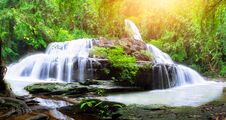 Jungle Landscape With Wonderful Waterfall Royalty Free Stock Images