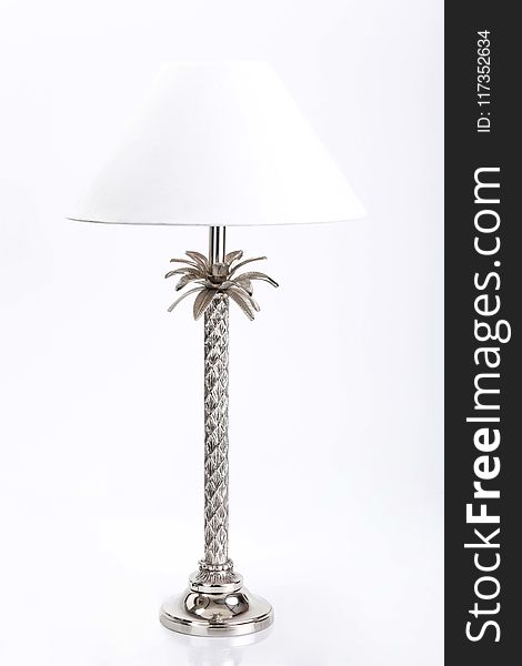 Gray Metal Table Lamp With White Cone Lampshade