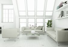 Modern Skandinavian Interior Design Living Room In White Style Stock Photography