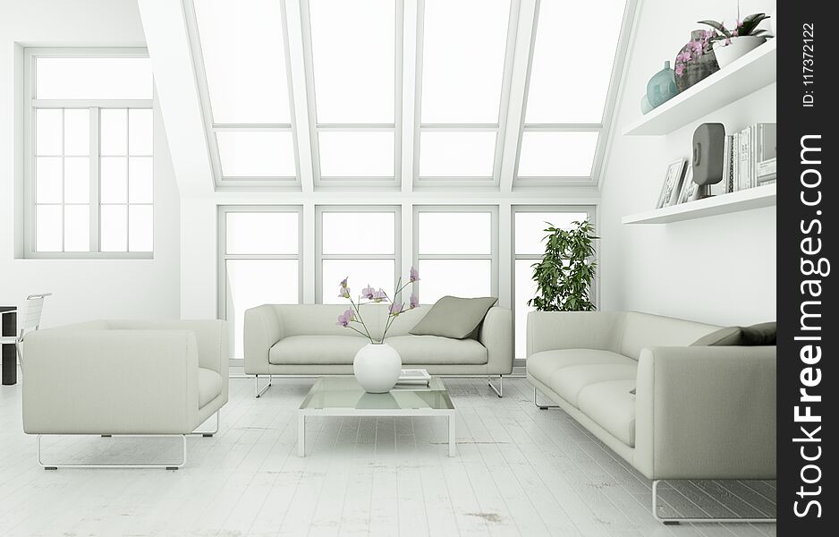 Modern skandinavian interior design living room in white style