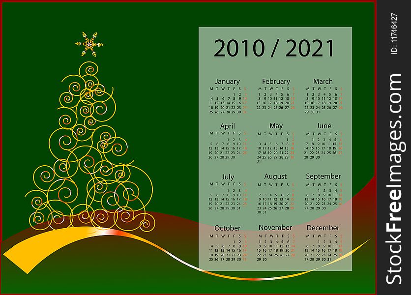 A calendar for 2010 and 2021 with background