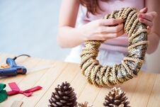 The Woman Doiing Diy Festive Decorations At Home Stock Photos