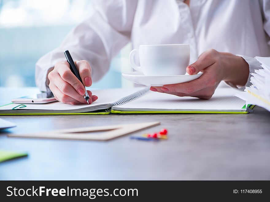 The Woman Hands Working On Computer At Desk