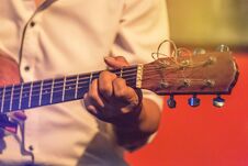 Musician Playing Acoustic Guitar On Stage Music Band In The Night Stock Images Musician Playing Acoustic Guitar On Stage Music Band In The Night Stock Images