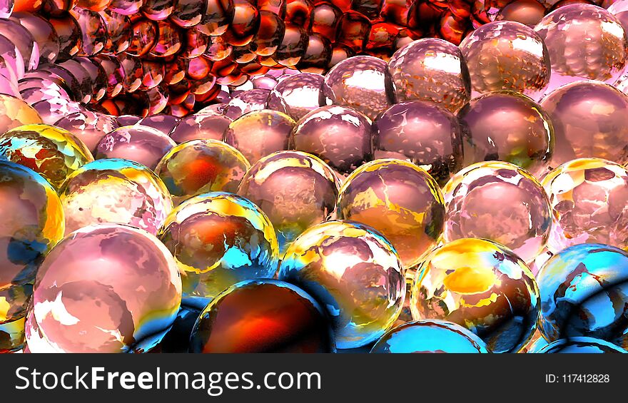 Ice abstract spheres rotating in slow motion. 3D rendering