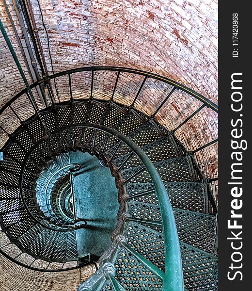 Top View of Green Metal Spiral Staircase
