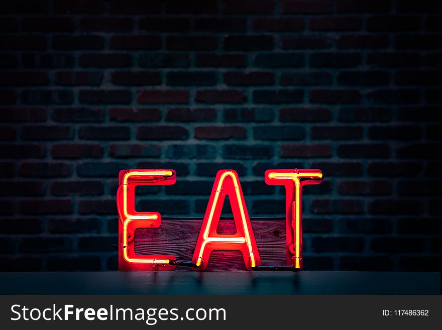Red Eat Neon Sign Turned on
