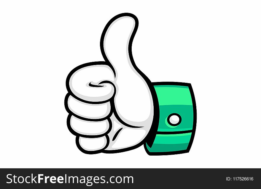 Design a vector illustration of Green Cartoon Thumbs Up, isolated on white background