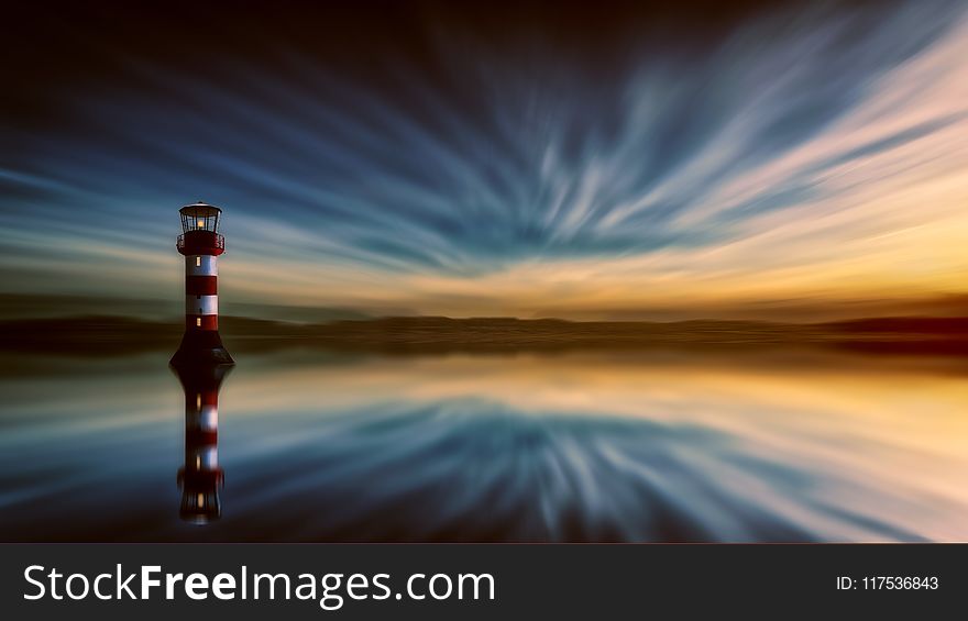 Red And White Lighthouse Painting