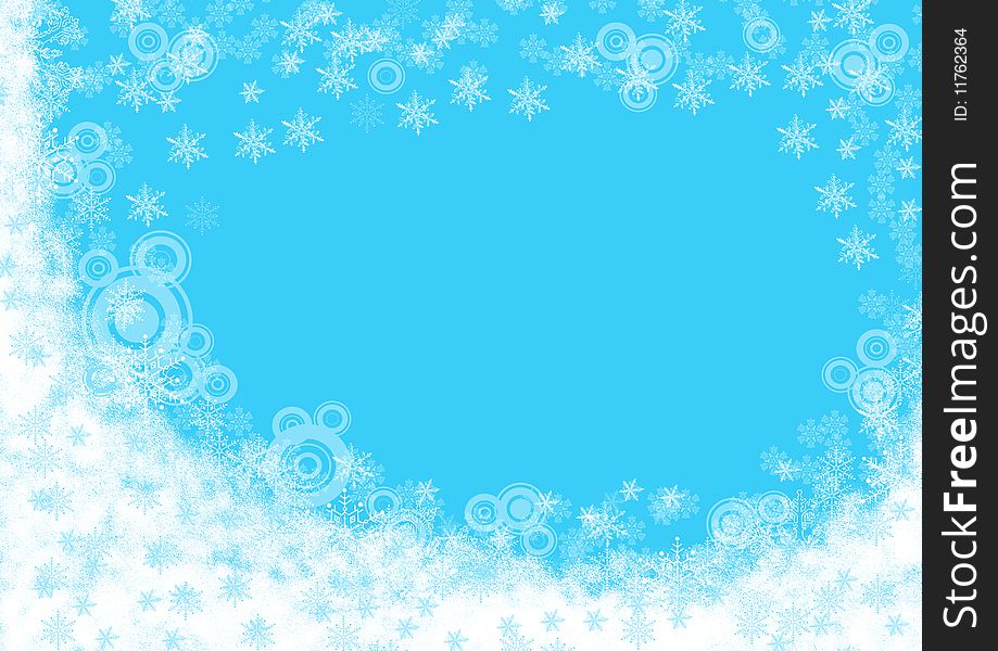 Celebratory Christmas blue background with snowflakes.