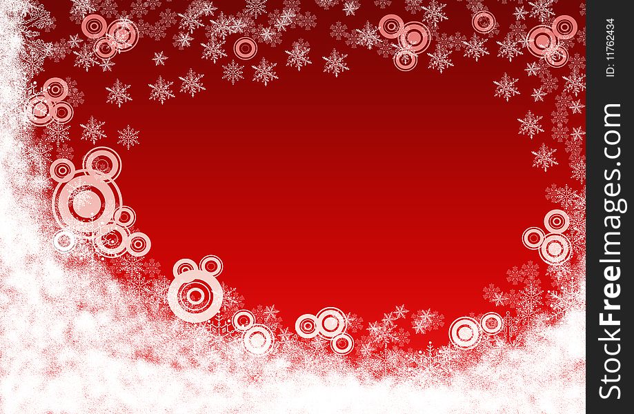 Christmas Red Background With Snowflakes.