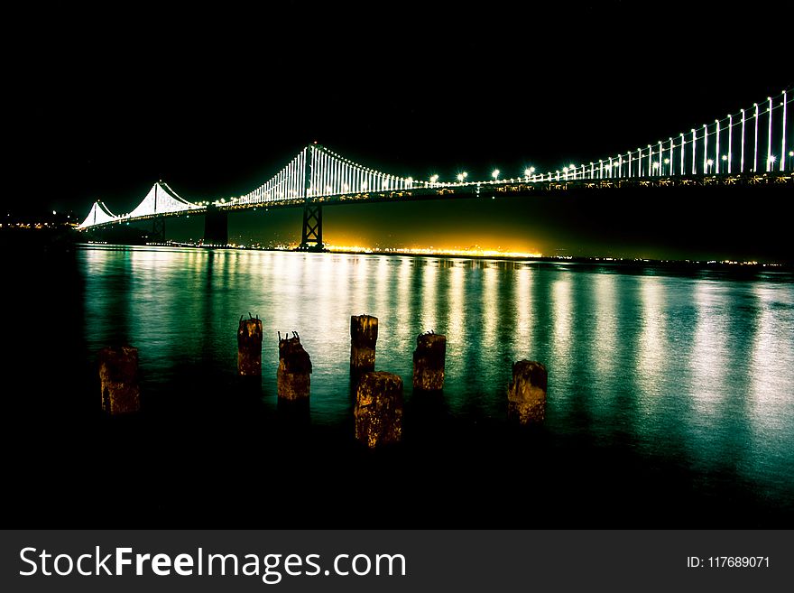 Black Bridge With Lights during Nighttime