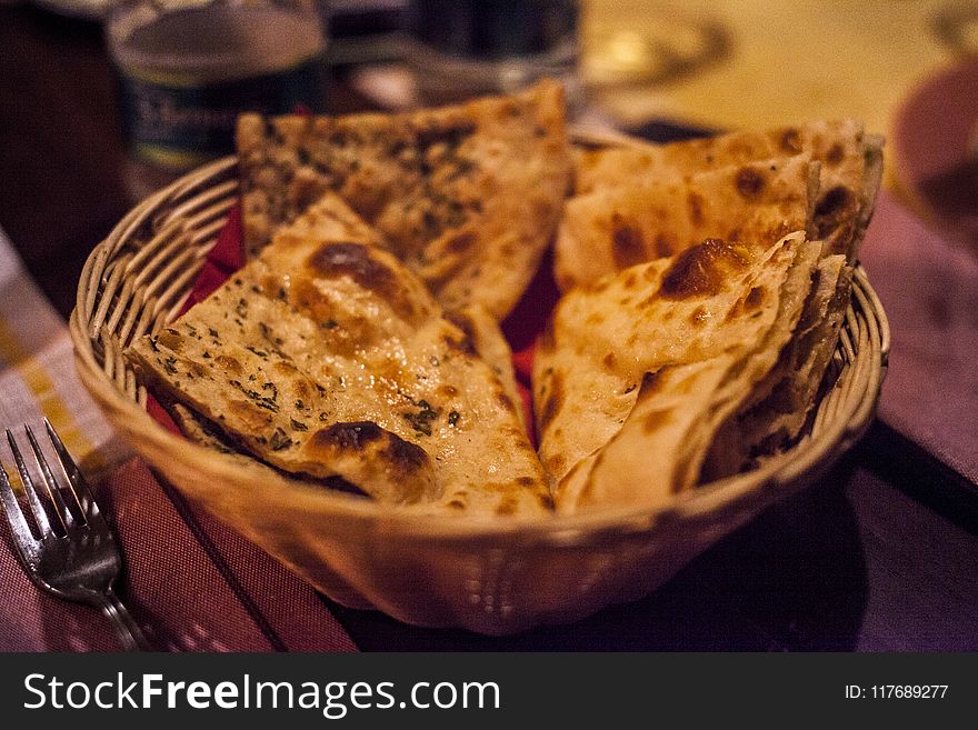 Basket Of Cooked Flatbreads