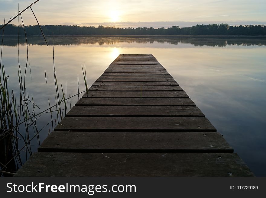 Dock, Reflection, Horizon, Calm